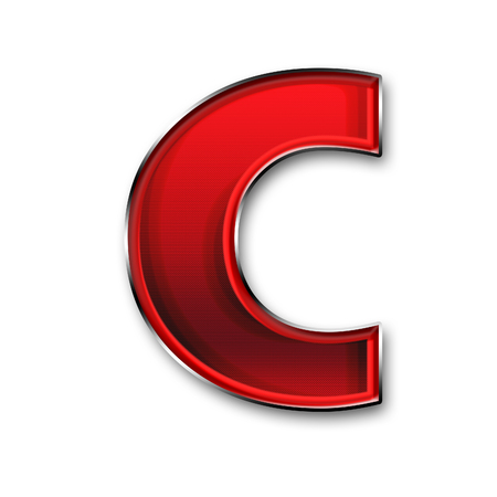 Metal letter C in red isolated on white backgroundの写真素材