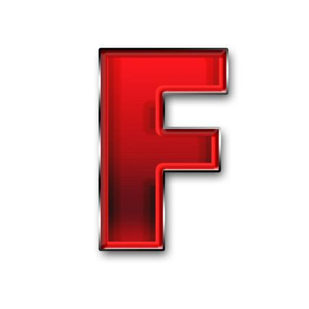 Metal letter F in red isolated on white backgroundの写真素材
