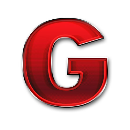 Metal letter G in red isolated on white backgroundの写真素材
