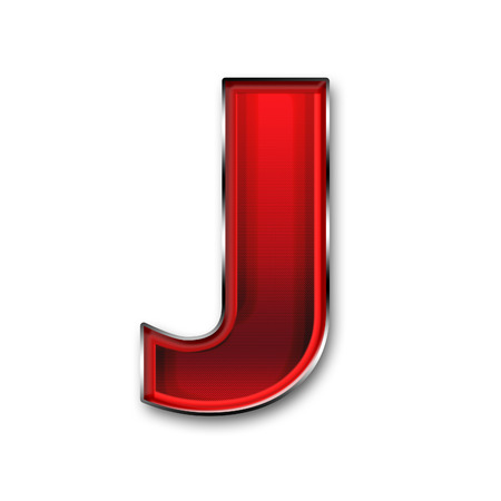 Metal letter J in red isolated on white backgroundの写真素材