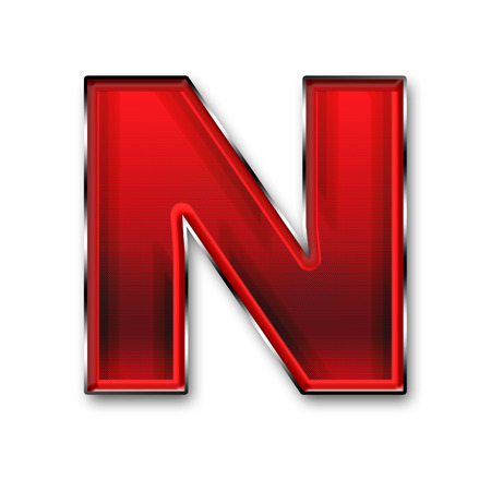 Metal letter N in red isolated on white backgroundの写真素材