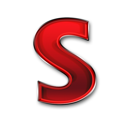 Metal letter S in red isolated on white backgroundの写真素材