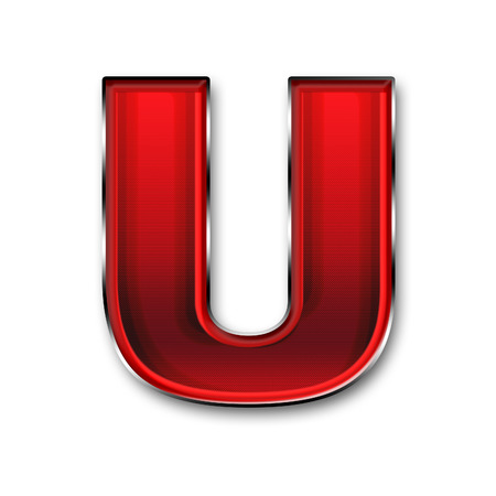 Metal letter U in red isolated on white backgroundの写真素材