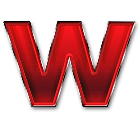 Metal letter W in red isolated on white backgroundの写真素材