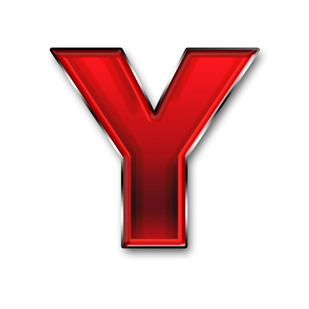 Metal letter Y in red isolated on white backgroundの写真素材