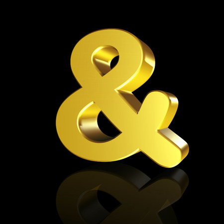 Golden sign and in 3D isolated on black backgroundの写真素材