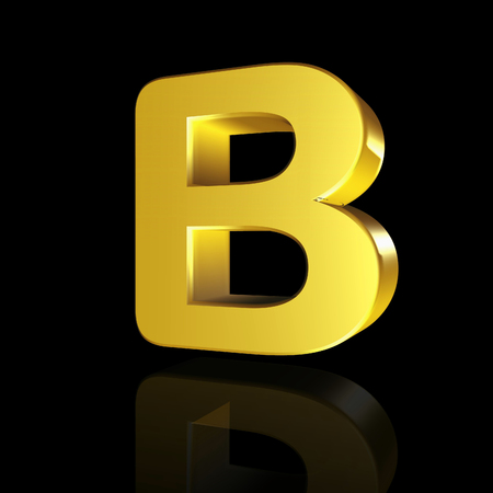 Gold letter B in 3D isolated on black backgroundの写真素材