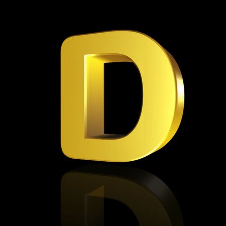 Gold letter D in 3D isolated on black backgroundの写真素材