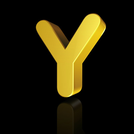 Gold letter Y in 3D isolated on black backgroundの写真素材