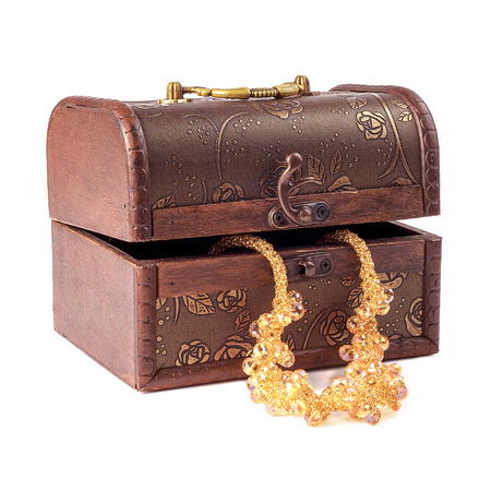 Retro jewelry box for women, isolated on white backgroundの写真素材