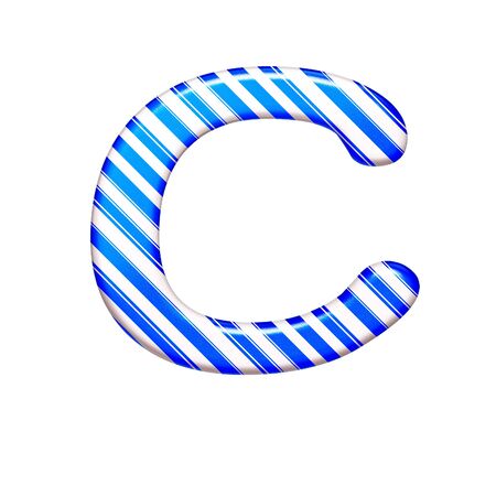 The letter C of caramel color is blue, isolated on white backgroundの写真素材