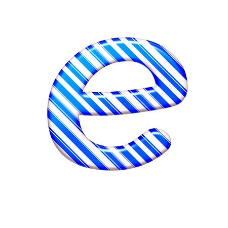 The letter E of caramel color is blue, isolated on white backgroundの写真素材