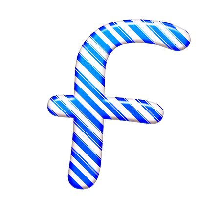 The letter F of caramel color is blue, isolated on white backgroundの写真素材