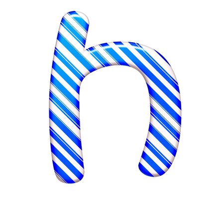 The letter H of caramel color is blue, isolated on white backgroundの写真素材