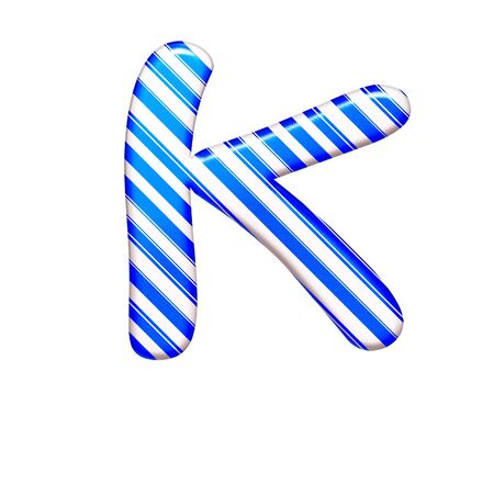 The letter K of caramel color is blue, isolated on white backgroundの写真素材