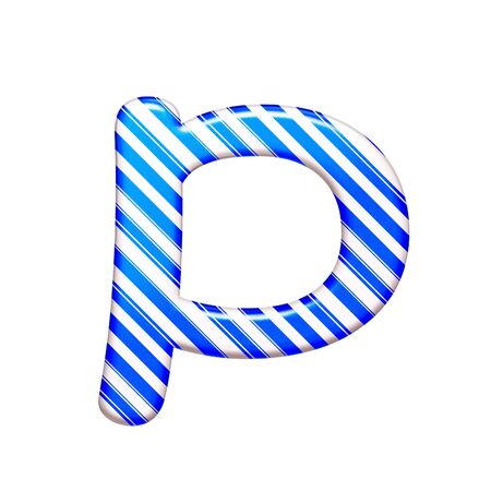 The letter P of caramel color is blue, isolated on white backgroundの写真素材