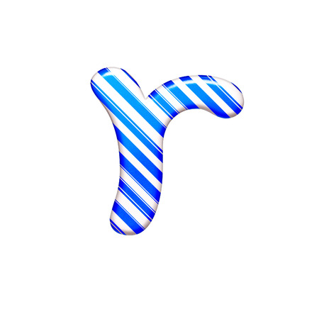 The letter R of caramel color is blue, isolated on white backgroundの写真素材