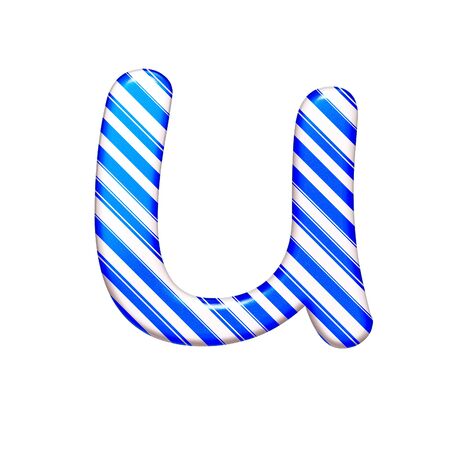 The letter U of caramel color is blue, isolated on white backgroundの写真素材
