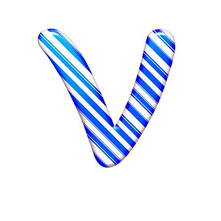 The letter V of caramel color is blue, isolated on white backgroundの写真素材