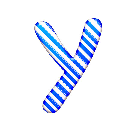 The letter Y of caramel color is blue, isolated on white backgroundの写真素材