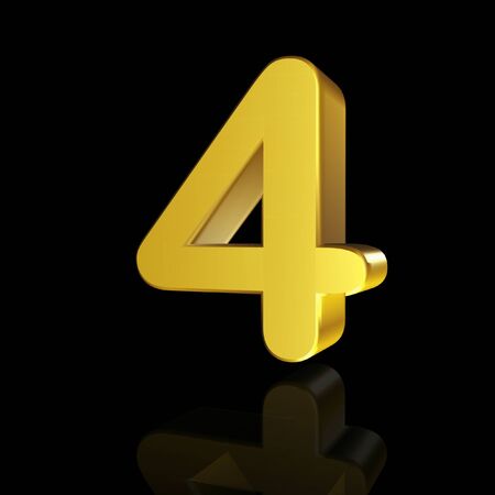 The number four with the effect of 3D isolated on black backgroundの写真素材