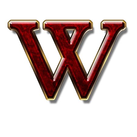 Letter W - precious stone is red, isolated on white backgroundの写真素材