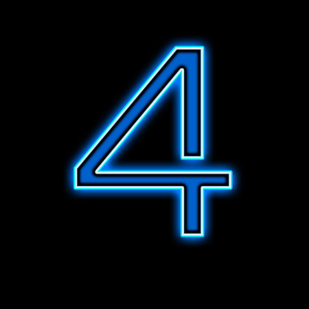 Neon number four is blue on a black background