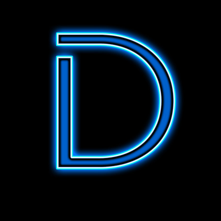 Neon letter D blue on a black backgroundの写真素材