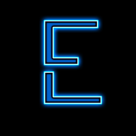 Neon letter E blue on a black backgroundの写真素材