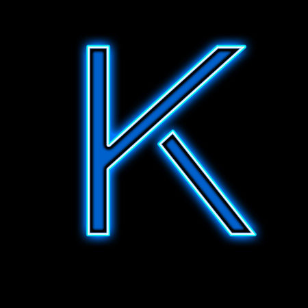 Neon letter K blue on a black backgroundの写真素材