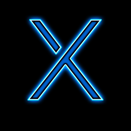 Neon letter X blue on a black backgroundの写真素材
