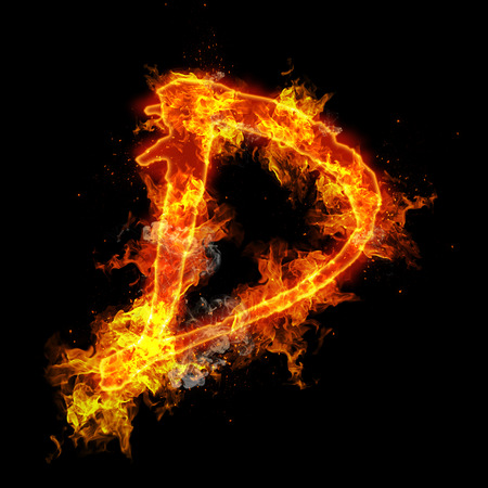 Fire letter D isolated on black backgroundの写真素材