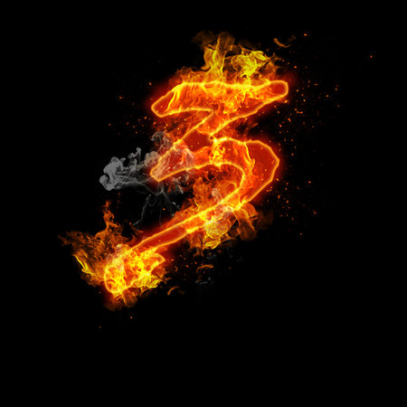 Number three fire on a black background.の写真素材