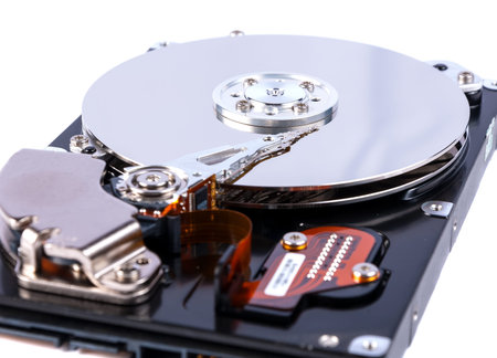 Hard disk open isolated on white background. Hard disk