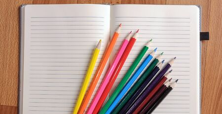 Blank notebook with color pencil. Education conceptの写真素材