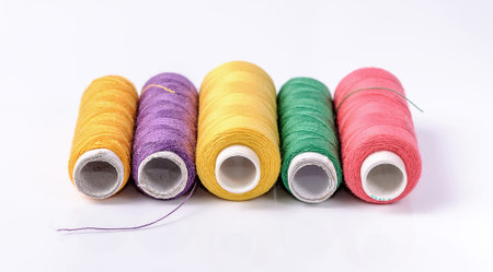 Colorful spools of thread on a white background. Colored thread for sewing
