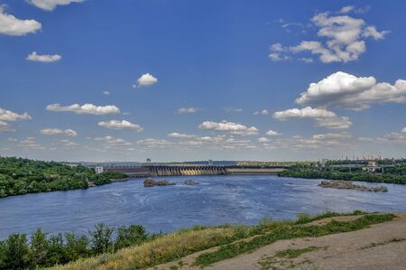 Island in the Dnieper near Zaporozhye hydroelectric plantの写真素材