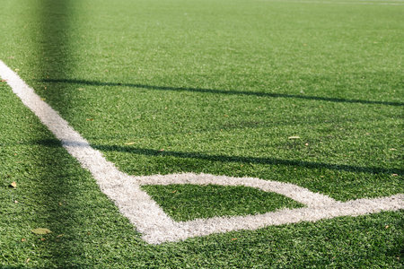 Corner of the soccer football field. Artificial grass.