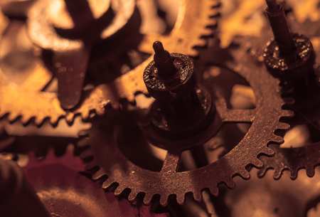 Mechanism and details of old retro clock close-up.の写真素材