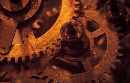 Mechanism and details of old retro clock close-up.の写真素材