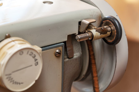 Details of an old sewing machine close-up