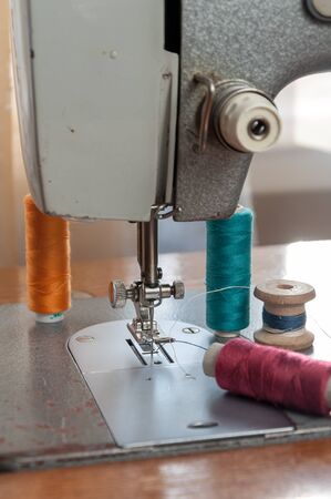 Details of an old sewing machine close-upの写真素材