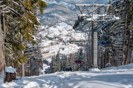 Winter ski resort in The Ukrainian Carpathian mountains, Bukovel.の写真素材