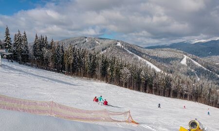 Winter ski resort in The Ukrainian Carpathian mountains, Bukovel.の写真素材