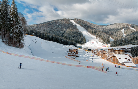 Winter ski resort in The Ukrainian Carpathian mountains, Bukovel.のeditorial素材