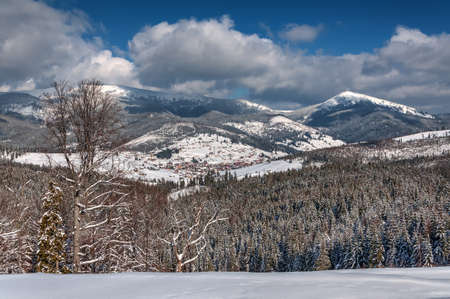 Winter ski resort in The Ukrainian Carpathian mountains, Bukovel.の写真素材
