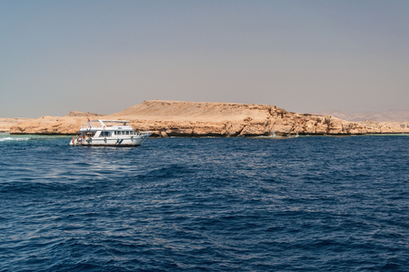 Sinai mountains and picturesque landscapes of the red sea in Egypt. Boat trip on the red sea.の写真素材