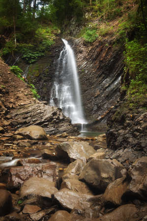 Beautiful cascade of mountain waterfall in Ukrainian Carpathians.の写真素材
