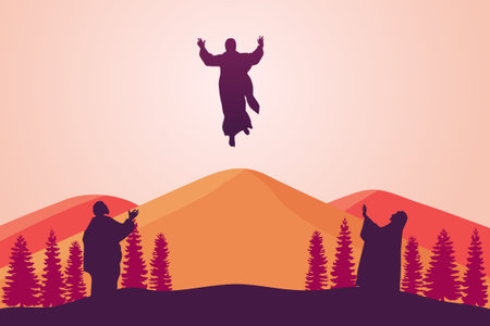 The Ascension Day of Jesus Christ Landscape background. Vector Illustration