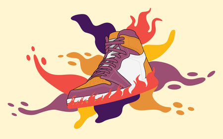 Abstract style background with sneakers and fluid shapes vector illustrationのイラスト素材